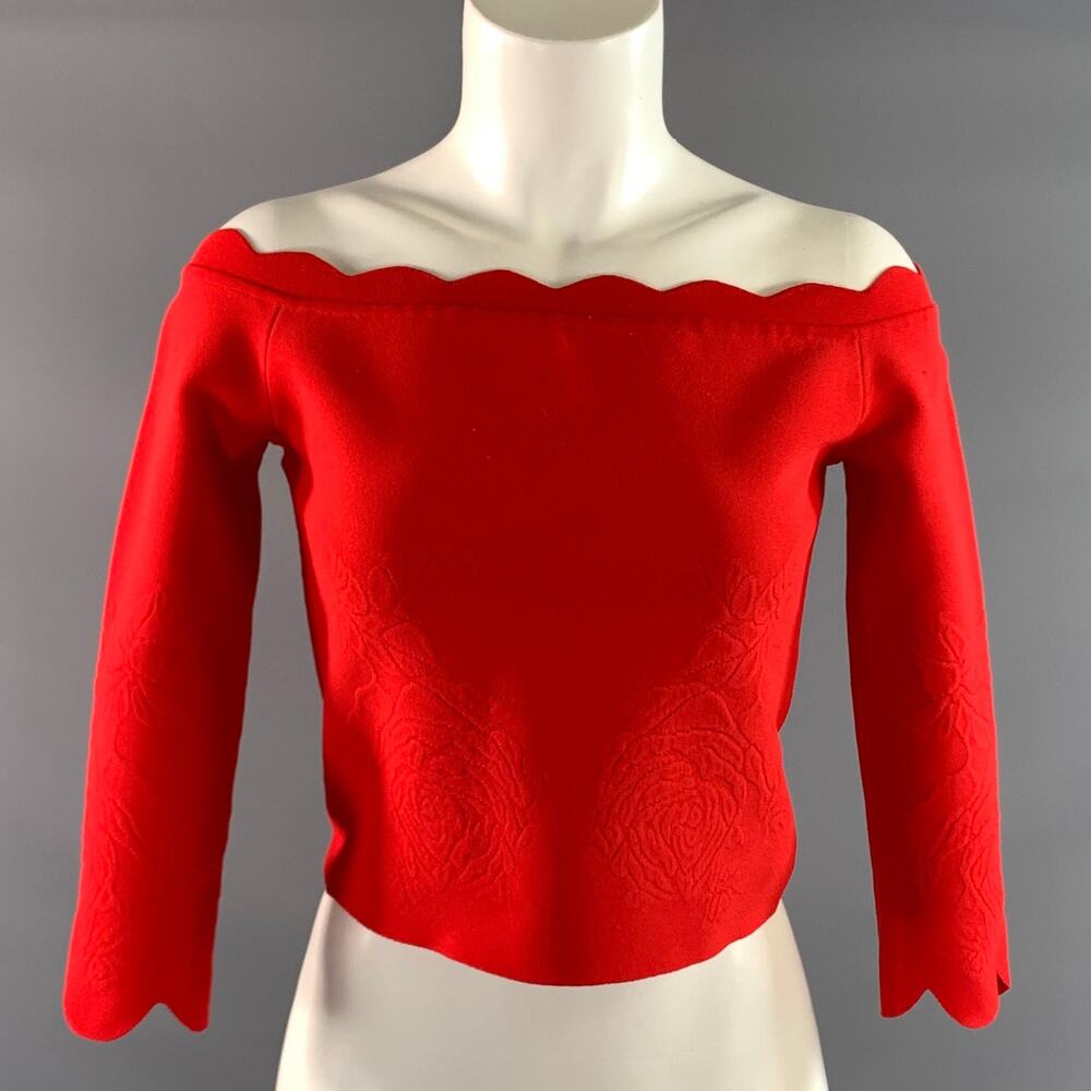 ALEXANDER MCQUEEN Size M Red Viscose Blend Floral Off Shoulder Dress Top